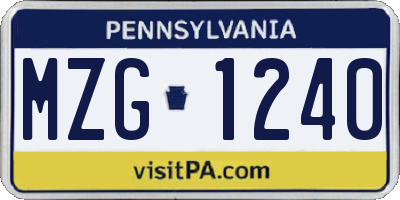 PA license plate MZG1240
