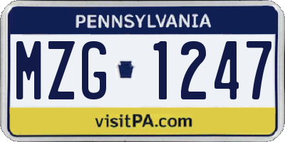 PA license plate MZG1247