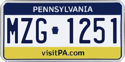 PA license plate MZG1251