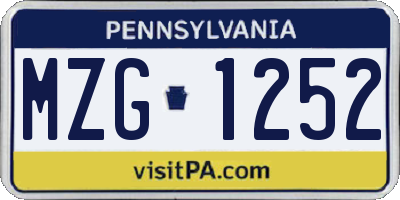 PA license plate MZG1252