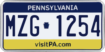 PA license plate MZG1254