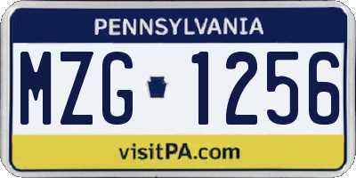 PA license plate MZG1256