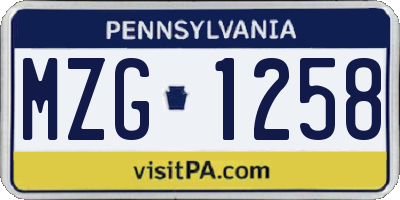 PA license plate MZG1258