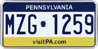 PA license plate MZG1259