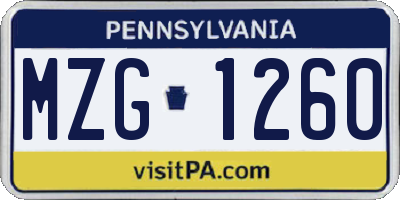 PA license plate MZG1260