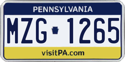 PA license plate MZG1265