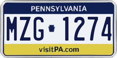 PA license plate MZG1274