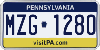 PA license plate MZG1280