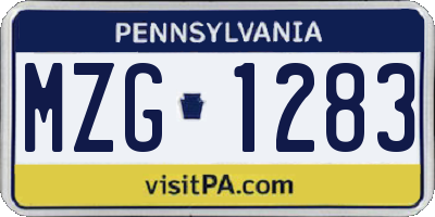 PA license plate MZG1283