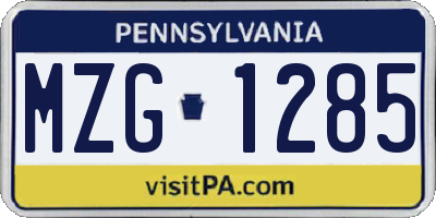 PA license plate MZG1285