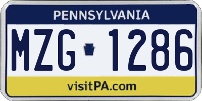 PA license plate MZG1286