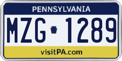 PA license plate MZG1289