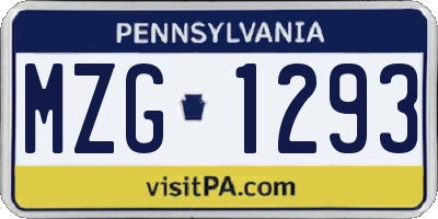 PA license plate MZG1293