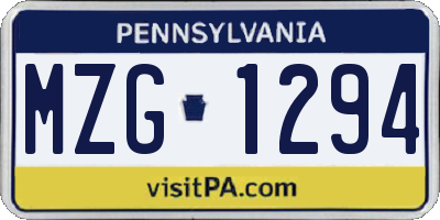 PA license plate MZG1294