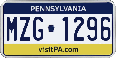 PA license plate MZG1296