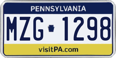 PA license plate MZG1298