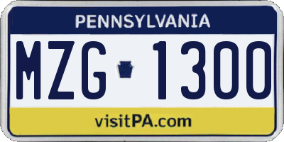 PA license plate MZG1300