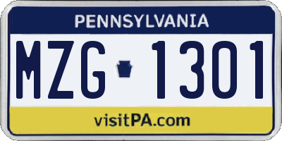 PA license plate MZG1301