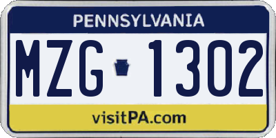 PA license plate MZG1302