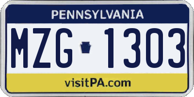 PA license plate MZG1303