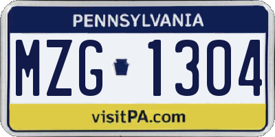 PA license plate MZG1304