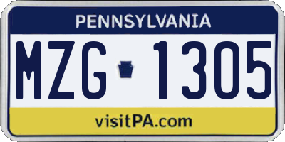 PA license plate MZG1305