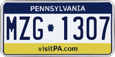PA license plate MZG1307