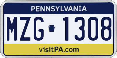 PA license plate MZG1308