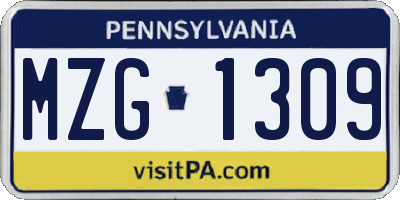 PA license plate MZG1309