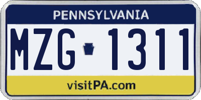 PA license plate MZG1311