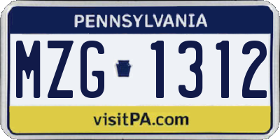 PA license plate MZG1312