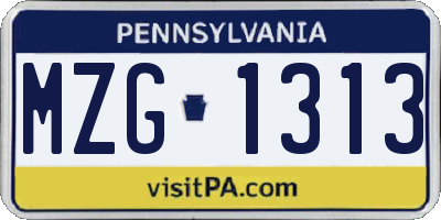 PA license plate MZG1313