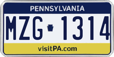 PA license plate MZG1314