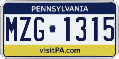 PA license plate MZG1315