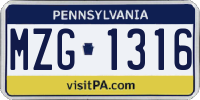 PA license plate MZG1316