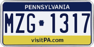 PA license plate MZG1317