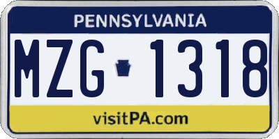 PA license plate MZG1318