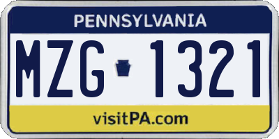 PA license plate MZG1321