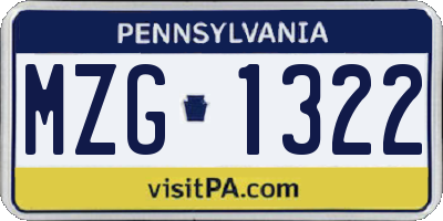 PA license plate MZG1322