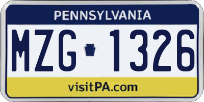 PA license plate MZG1326