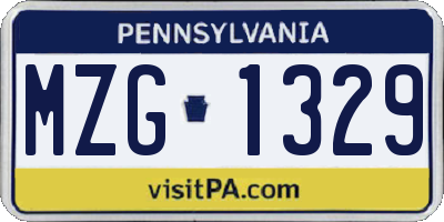 PA license plate MZG1329