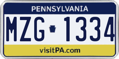 PA license plate MZG1334