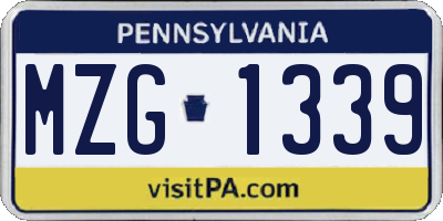 PA license plate MZG1339