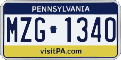 PA license plate MZG1340