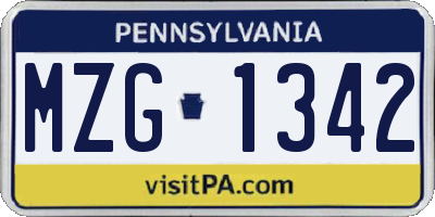 PA license plate MZG1342