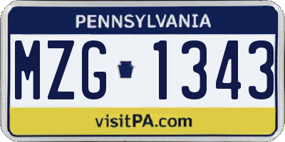 PA license plate MZG1343