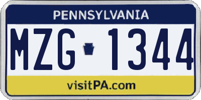 PA license plate MZG1344