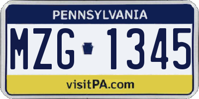PA license plate MZG1345