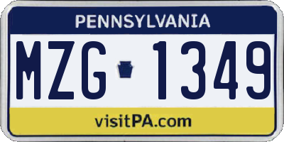 PA license plate MZG1349