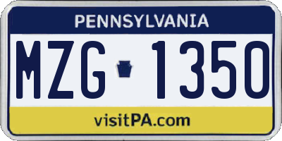 PA license plate MZG1350